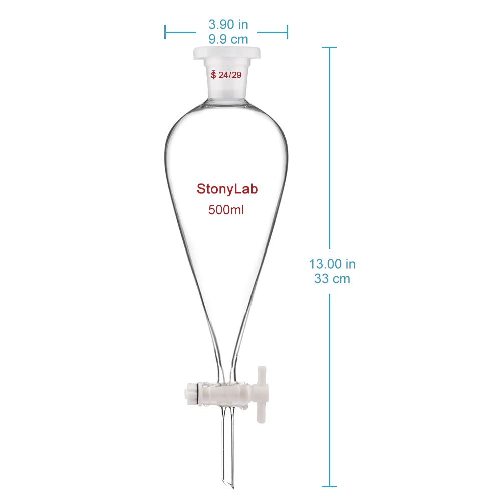 stonylab Scheidetrichter Glas, Borosilikatglas 500 ml Scheidetrichter Heavy Wall Conical Separatory