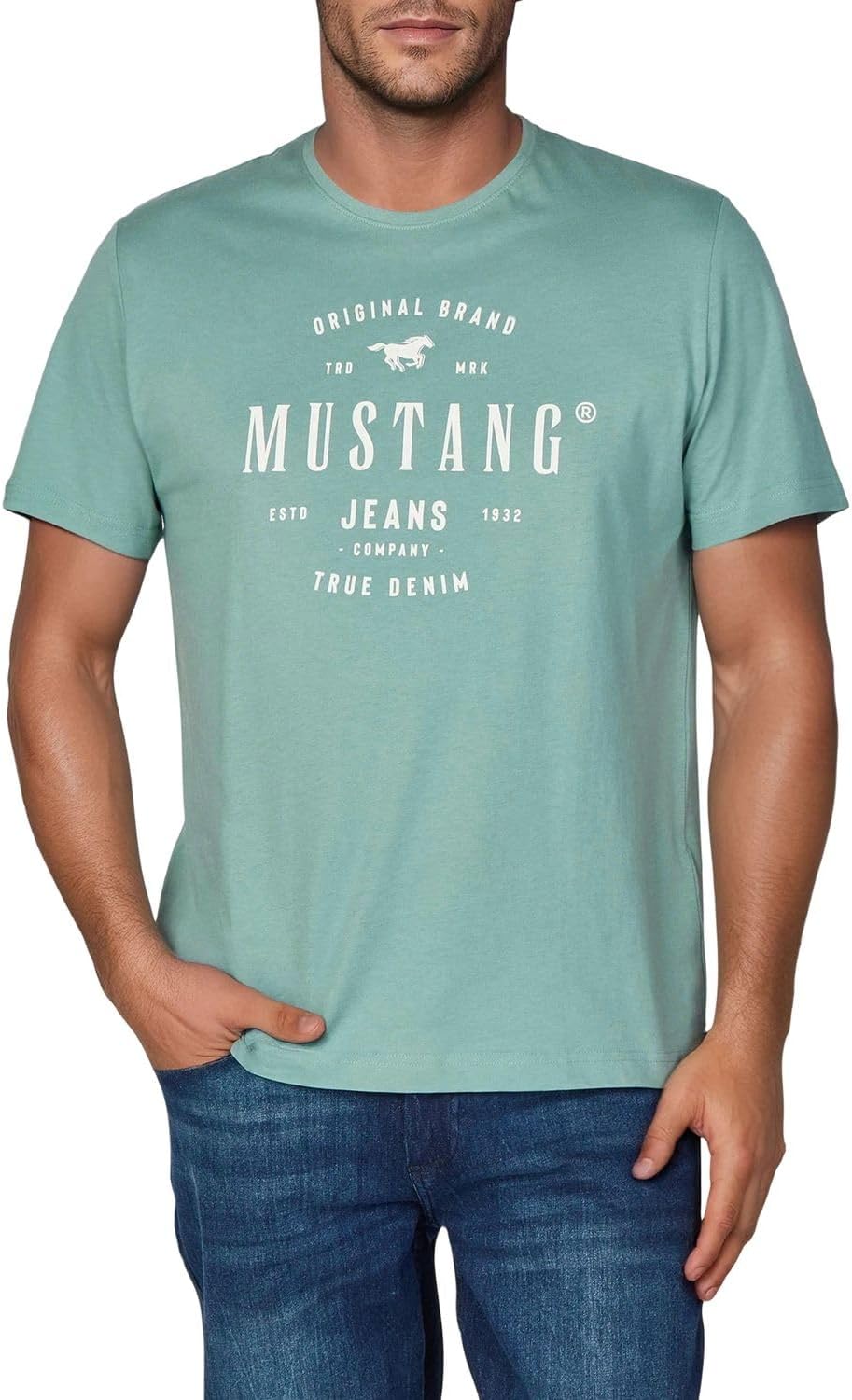 MUSTANG Tshirt Herren Baumwolle Regular Fit 4er Pack Set Rundhals Kurzarm Sommer Tee Shirt Logoprint