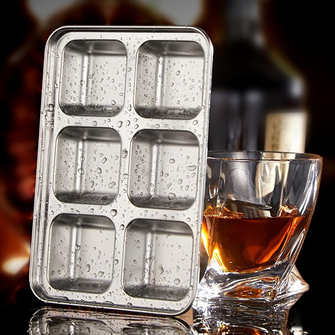 2PCS Eiswürfelform, Eiswürfelbehälter mit Deckel, 6-Fach Gross Edelstahl Eiswürfel Form Ice Cube Tra
