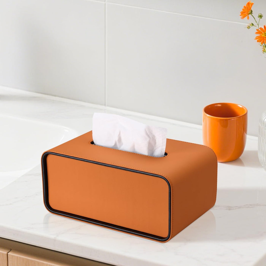 GORESE Taschentuchbox,Leder Rechteckige Kosmetiktücherbox Papiertaschentuchhalter Taschentuchspender