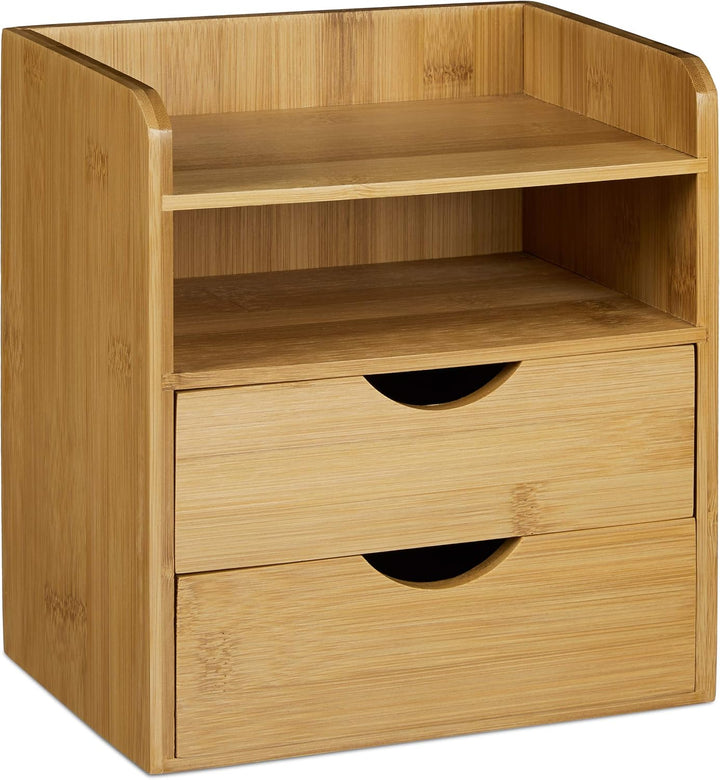 Relaxdays Monitorständer, 14 Fächer, 15x65x28 cm, Natur & Schreibtisch-Organizer: 21x20x13cm Ablages