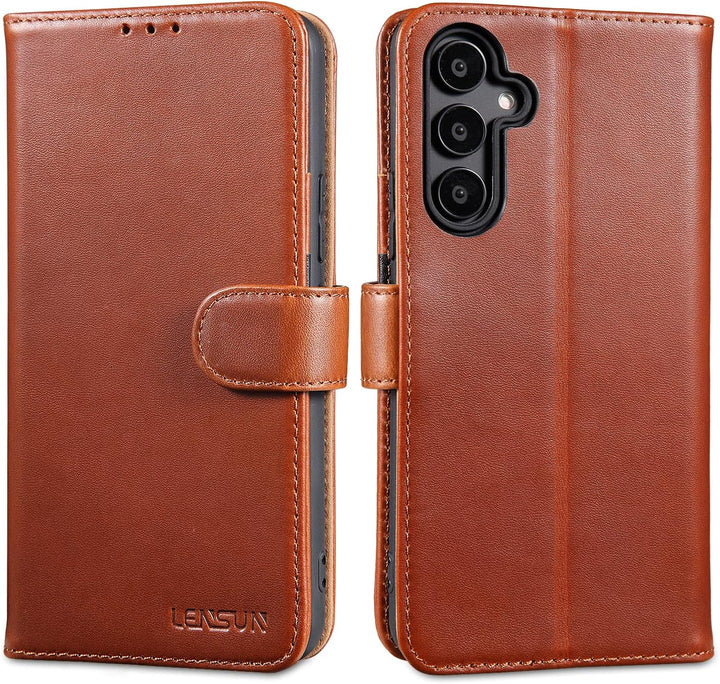 LENSUN Echtleder Hülle für Samsung Galaxy A54, Handyhülle [Echtes Leder][Kartenfach][RFID Schutz][St
