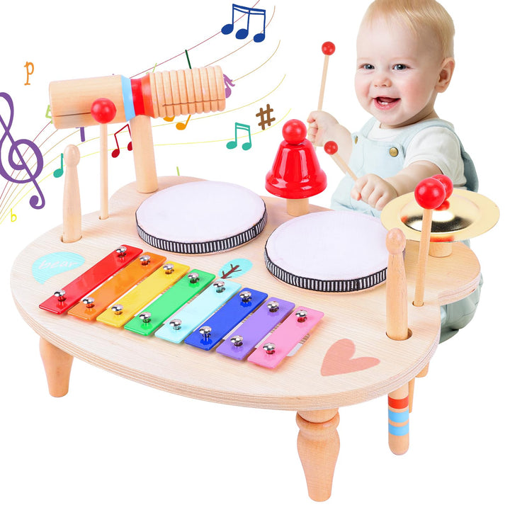 LZMDY Schlagzeug Kinder, 10-in-1 Trommel Musikinstrumente für Kinder ab 1 2 3 Jahr mit Xylophon, Kin