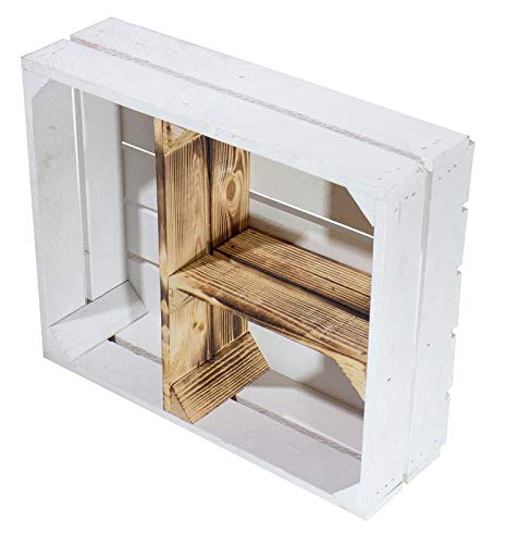1x Vintage-Möbel 24 Flache weisse Obstkiste mit geflammten T Trenner 50cm x 40cm x 16cm Vintagemöbel