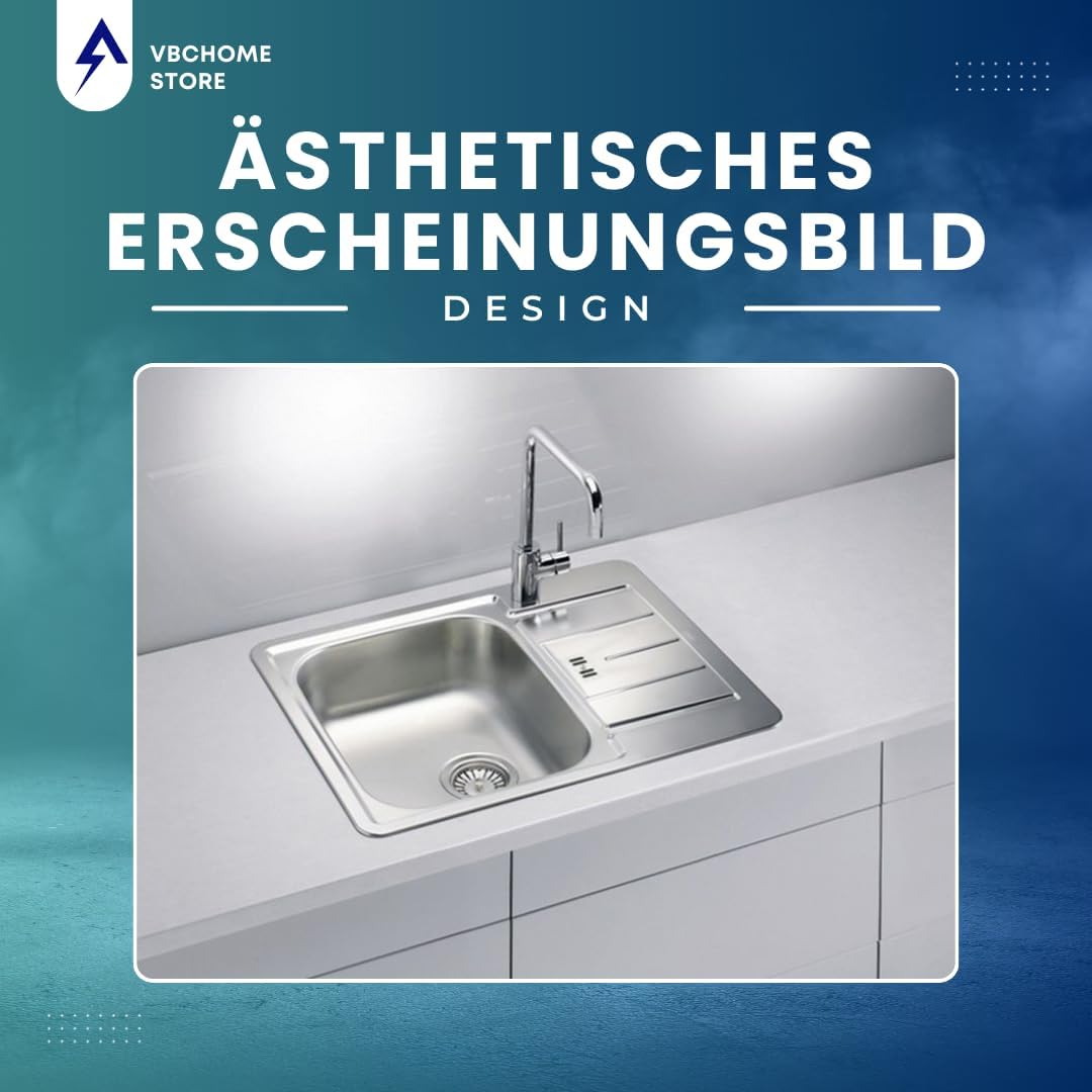 VBChome Edelstahlspüle 62x50 cm Satinstruktur Einbauspüle mit Hahnloch Spülbecken Abtropffläche Link