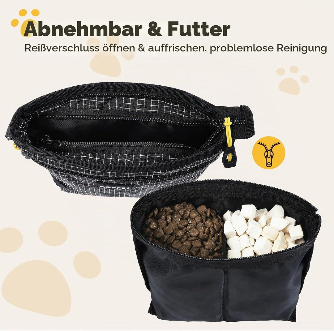AGPTEK Leckerlitasche für Hunde, Futterbeutel Hund mit Kotbeutelspender zum Umhängen, Freihändige Hu