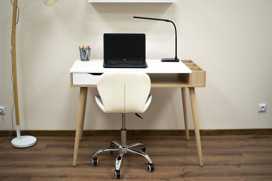 NMK HOME Drehstuhl mit Rollen - Höhenverstellbar Polsterstuhl - Home Office Samt Stuhl mit Geometris