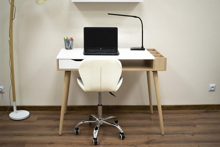 NMK HOME Drehstuhl mit Rollen - Höhenverstellbar Polsterstuhl - Home Office Samt Stuhl mit Geometris
