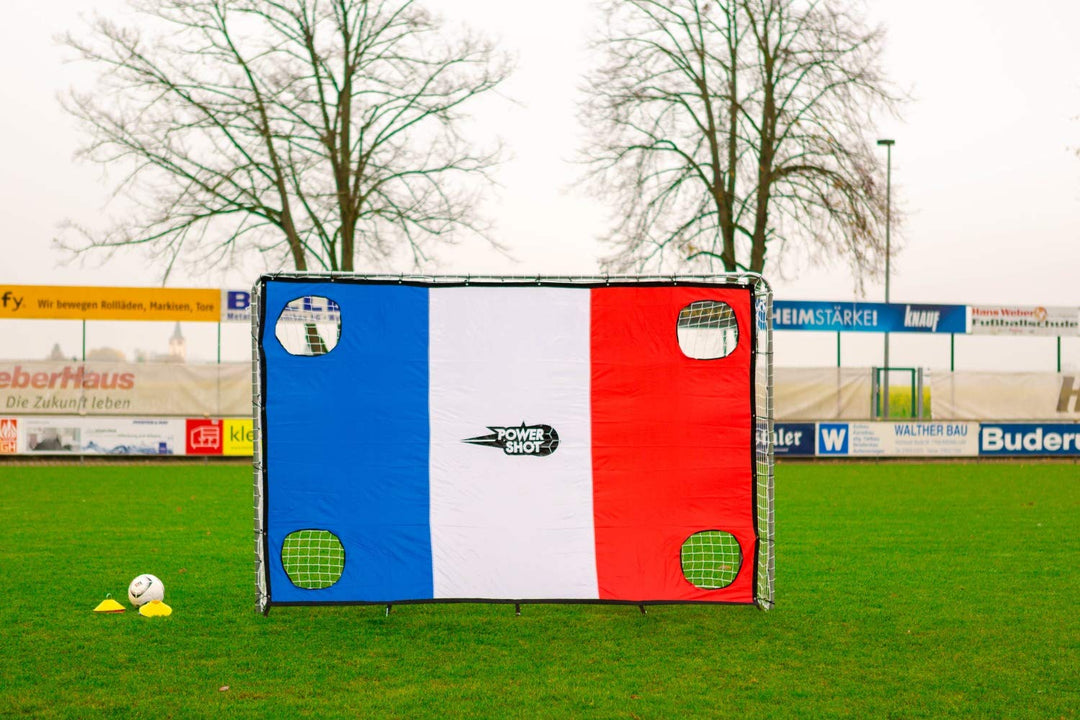 Fussballtor 3 x 2m aus Stahl von POWERSHOT®, Mit Klicksystem und Zubehör - Torwand wählbar Mit Torwa