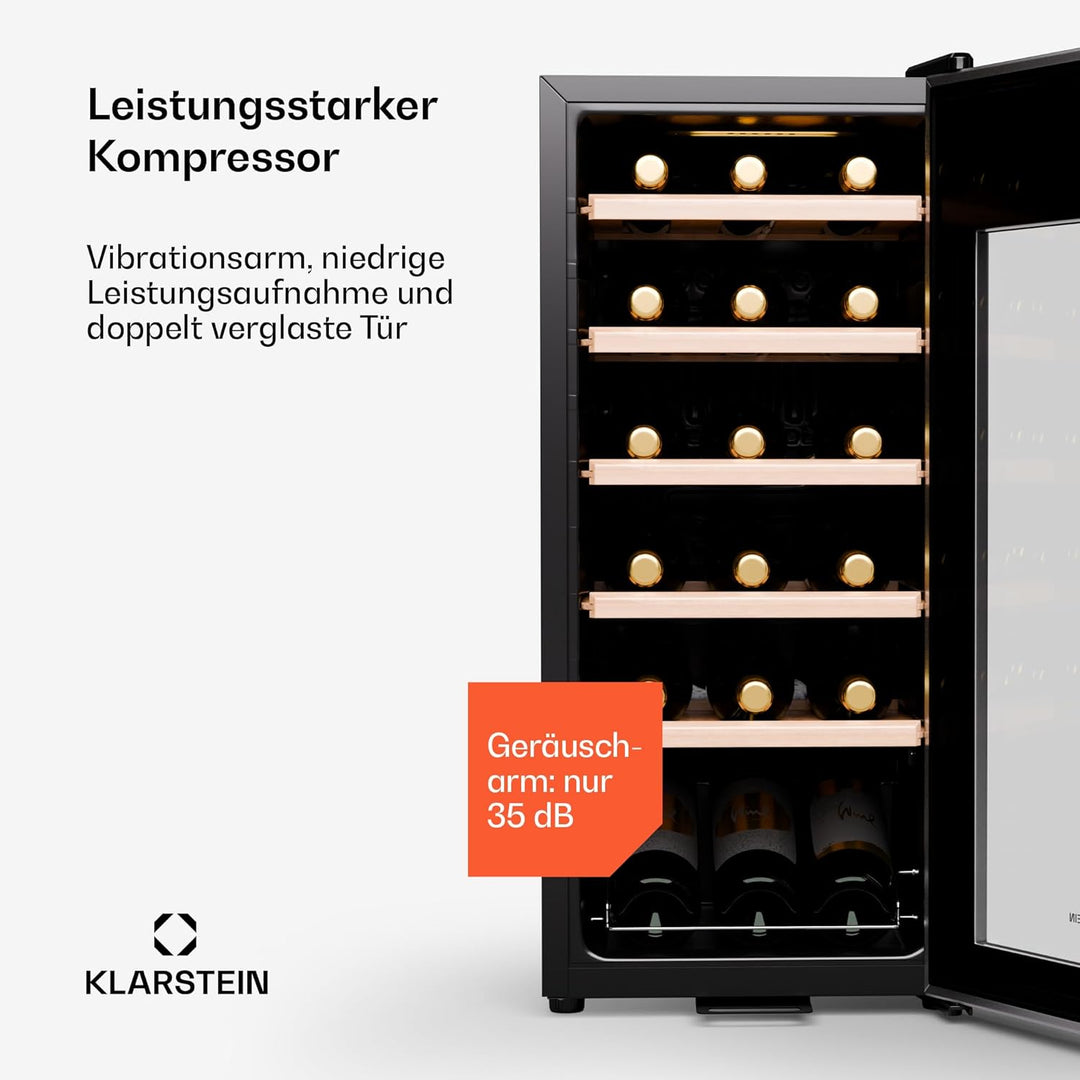 Klarstein Weinkühlschrank,1 Zone Getränkekühlschrank, Leiser Indoor/Outdoor Kühlschrank, 50 Liter Fl