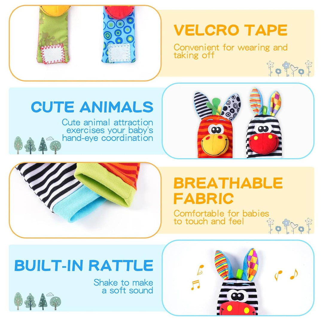 4Pcs Rasselsocken Baby 0-6 Monate – Baby Rassel Set, Handgelenk Babyspielzeug, Neugeborenen Spielzeu