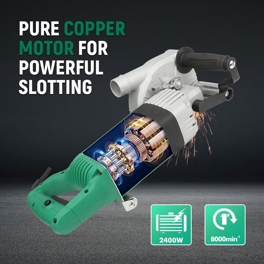 Hoteche 156mm 2400W Schlitzfräse - 8000RPM, Grün, Farbige Verpackung + Kunststoffkasten