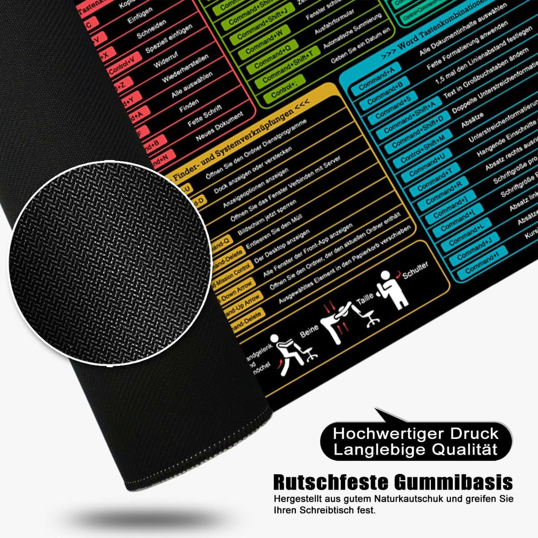Mac Mauspad Deutsch Schreibtischunterlage Shortcuts 80x30x0.3cm Gross Gaming Mousepad XL Desk Pad (M