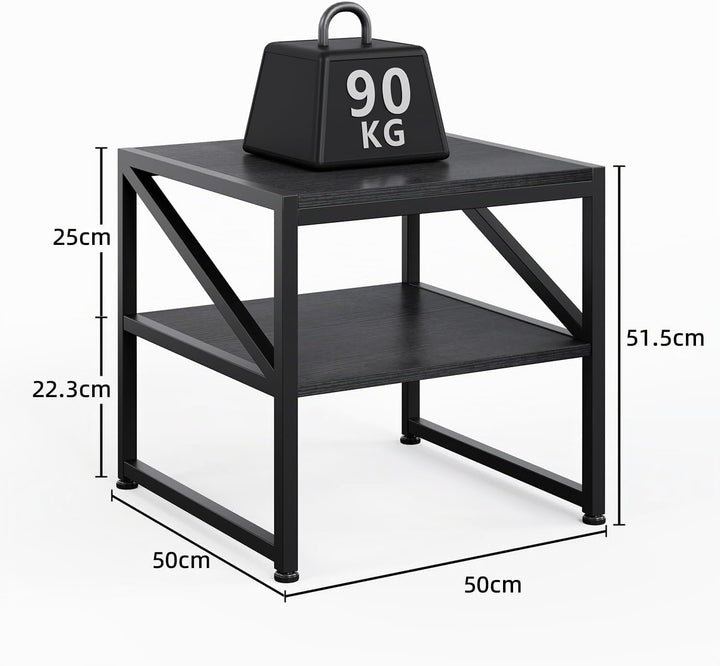 Beistelltisch Wohnzimmer 50x50x51,5 cm, Couchtisch mit 2 Ebenen bis 90 kg belastbar, Industrie-Desig