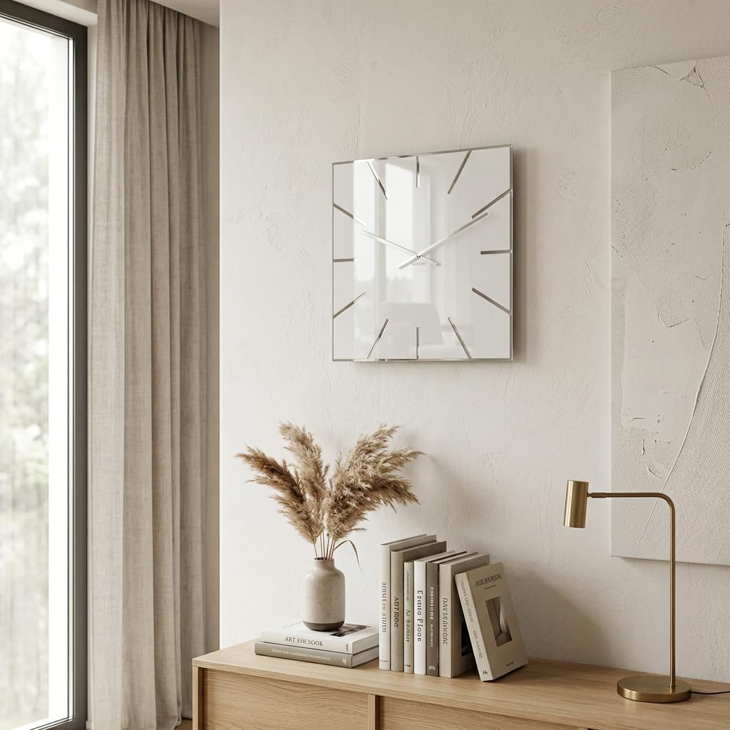 FLEXISTYLE Moderne grosse Wanduhr Exact 50cm, Acrylglas und Acrylspiegel, Stille, Wohnzimmer, Schlaf