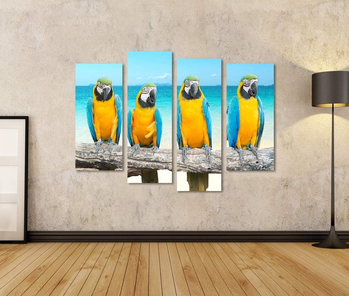 islandburner Bild auf Leinwand Blaue Und Goldene Aras Am Tropischen Strand Und Meer Bilder Wandbilde