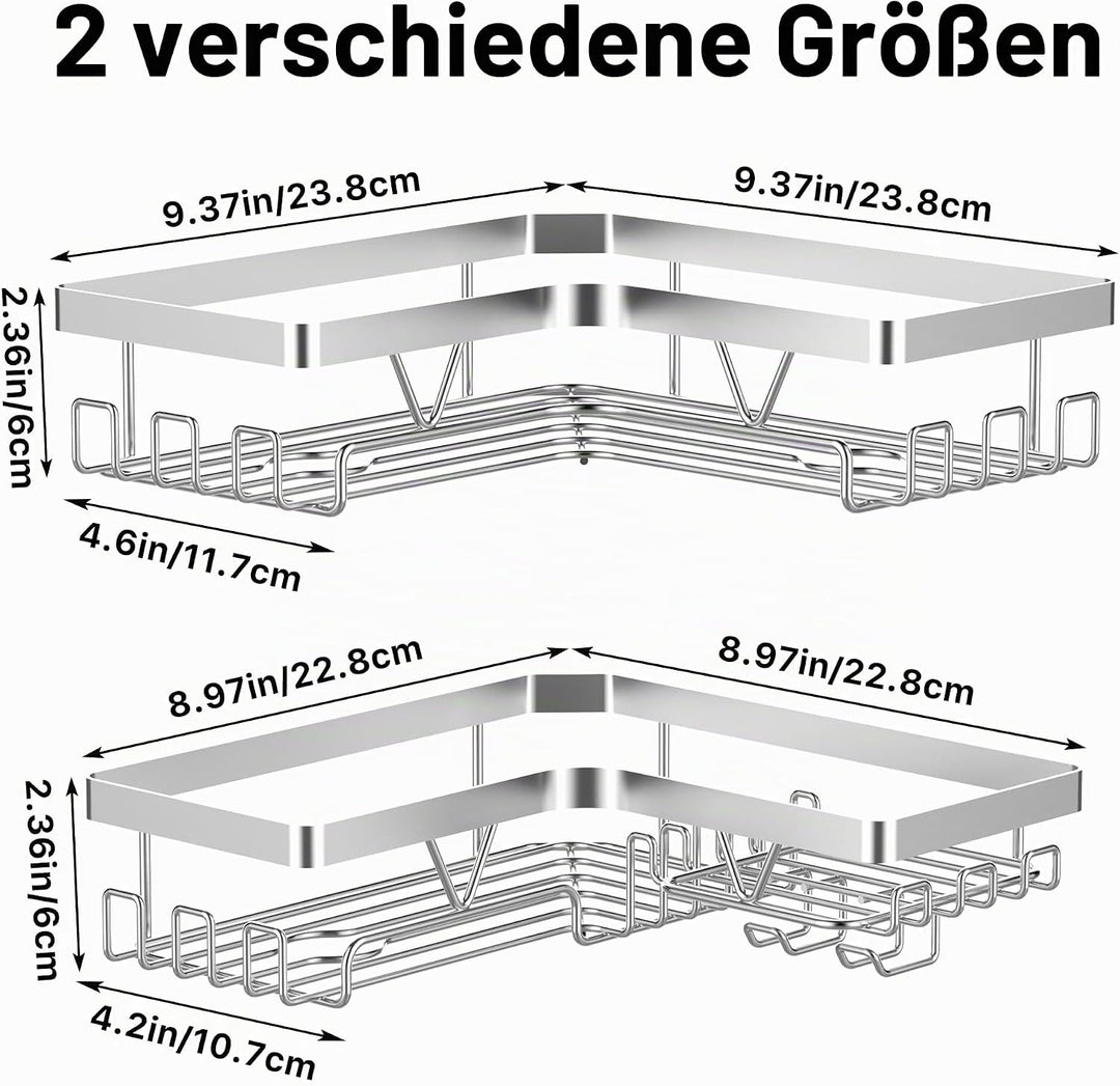 ZUNTO Eck-Duschregal – 2 Stück Duschregal ohne Bohren, Shampoo-Halter für Dusche aus Edelstahl, Kleb