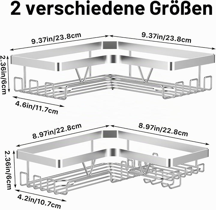 ZUNTO Eck-Duschregal – 2 Stück Duschregal ohne Bohren, Shampoo-Halter für Dusche aus Edelstahl, Kleb