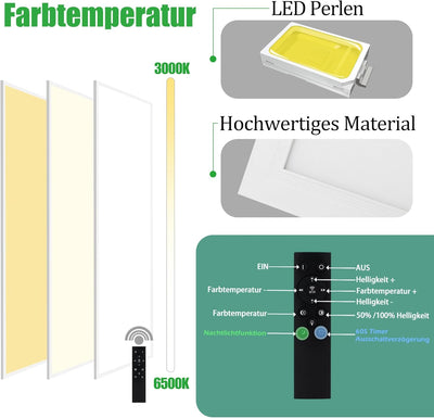 CBJKTX LED Panel Deckenleuchte Dimmbar - Flach Deckenlampe Wohnzimmerlampe mit Fernbedienung 80x30CM