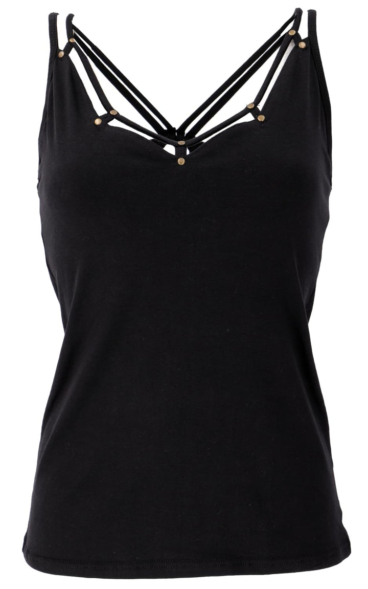 GURU SHOP Goa Psytrance Top, Pixi Top, Top, Damen, Baumwolle 36 Schwarz, 36 Schwarz
