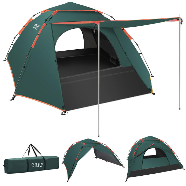 Cflity Camping Zelt, 3 Personen Pop Up Zelt Automatisches Instant DREI Schicht Wasserdicht 4 Jahresz