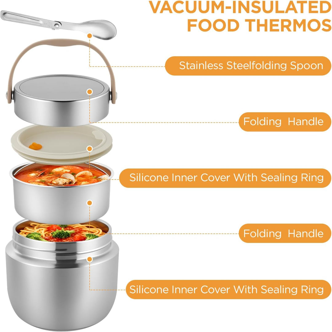 AiQInu Thermos-Lebensmittelbehälter für Erwachsene 1,2 l, Isolierter Edelstahl-Lunchbehälter mit Löf