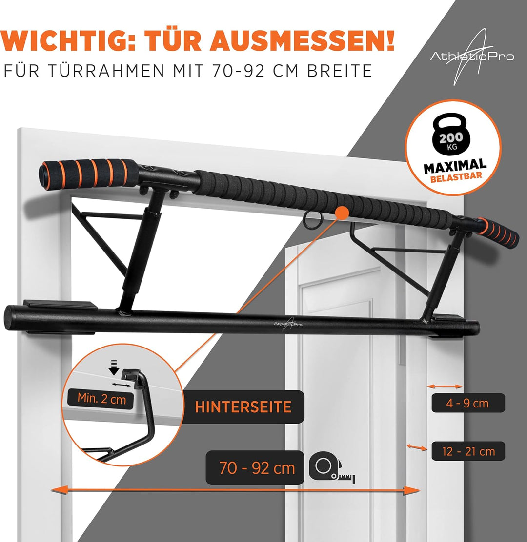 AthleticPro - Das Original - Klimmzugstange Türrahmen - Stark belastbare Pull up bar [bis 200 KG]- T