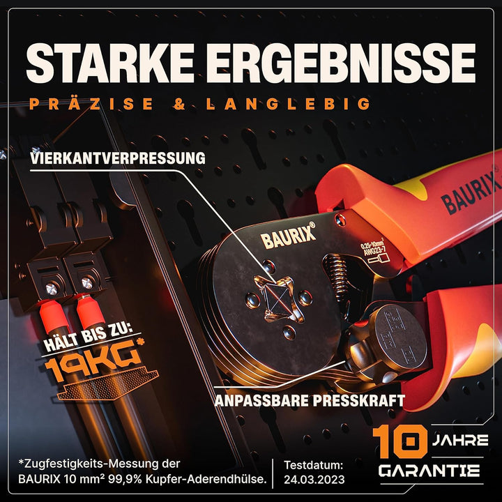BAURIX® Crimpzange mit 2000 Aderendhülsen Set I Aderendhülsenzange mit Kraftregler [Für 0,25-10mm²]