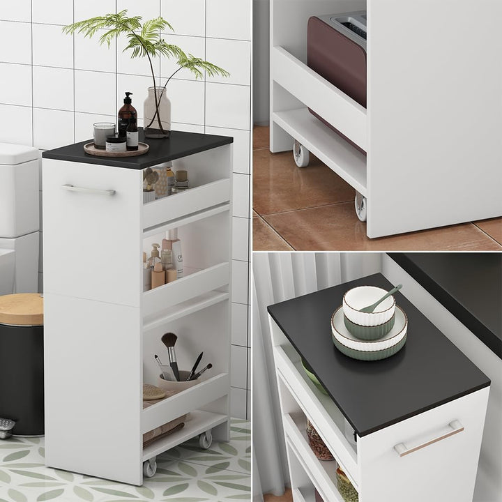 Vicco Rollregal Rivo, rollbare Küchen-Minibar, Weiss/Anthrazit, 30 x 84.8 cm Weiss/Anthrazit 30 cm,