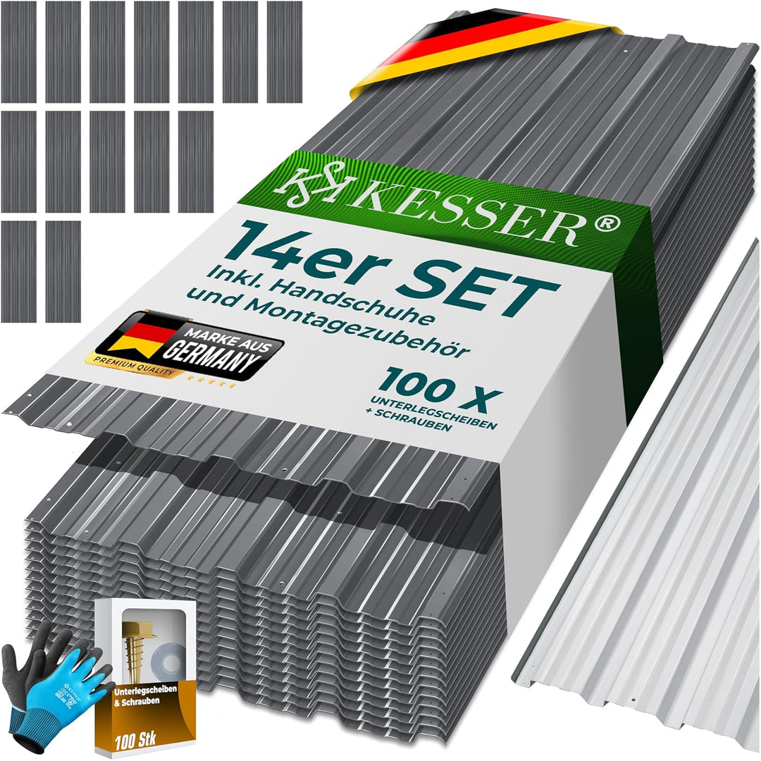 KESSER® 14x Profilblech Trapezblech 110cm x 46cm = 7 m² - Dachblech für Gerätehaus, Dachplatten Verz