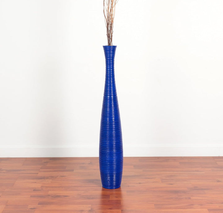 Leewadee Grosse Bodenvase für Dekozweige hohe Standvase Design Holzvase, Holz, 70 cm, blau 70 cm Bla