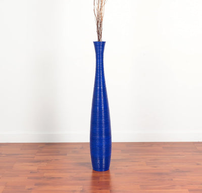 Leewadee Grosse Bodenvase für Dekozweige hohe Standvase Design Holzvase, Holz, 70 cm, blau 70 cm Bla