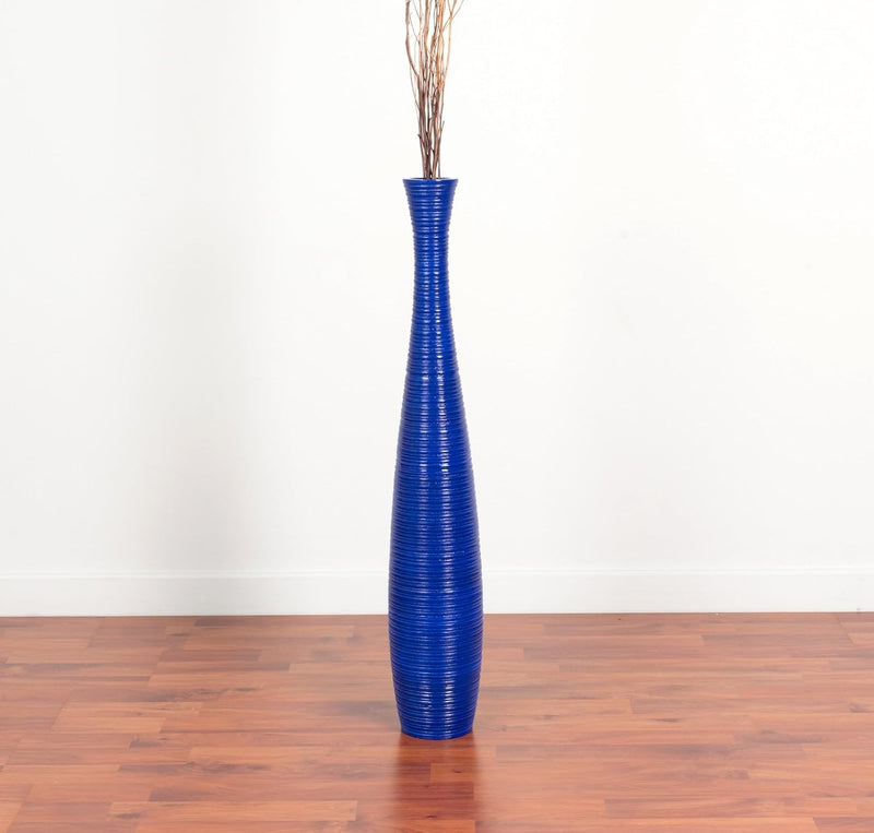 Leewadee Grosse Bodenvase für Dekozweige hohe Standvase Design Holzvase, Holz, 70 cm, blau 70 cm Bla