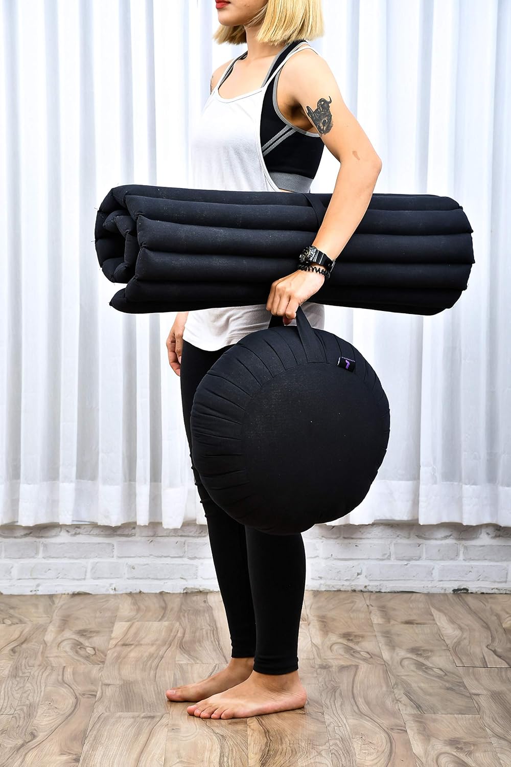 Leewadee Zabuton Rollbare Meditations-Matte Tragbare Sitzmatte Ökologisches Naturprodukt, Kapok, 69