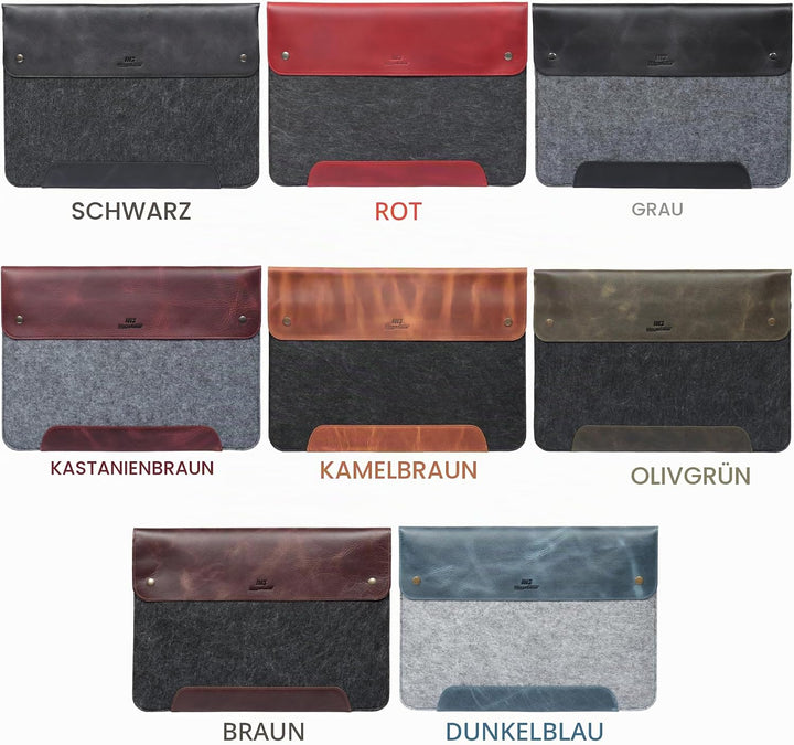 MegaGear MacBook-Tasche aus echtem Leder und Fleece, Laptop-Hülle für MacBook Pro und MacBook Air Hü