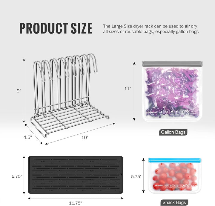 IDEATECH Wiederverwendbare Taschen Rack mit Abtropfmatte, zusammenklappbares Abtropfgestell für Sili