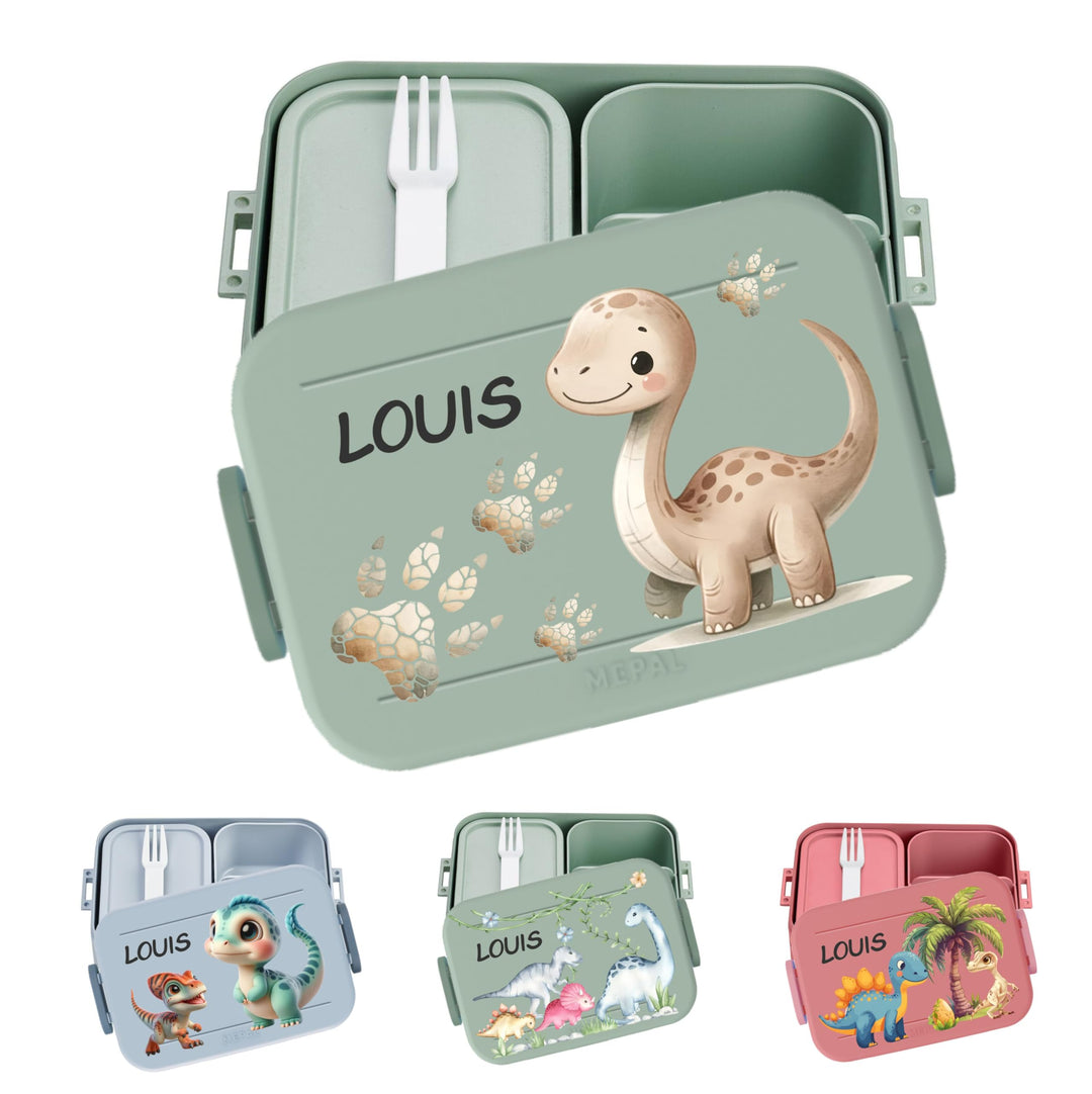 wolga-kreativ personalisierte Mepal Brotdose mit Dino Dinosaurier Motiven - Lunchbox Kinder, Jausenb