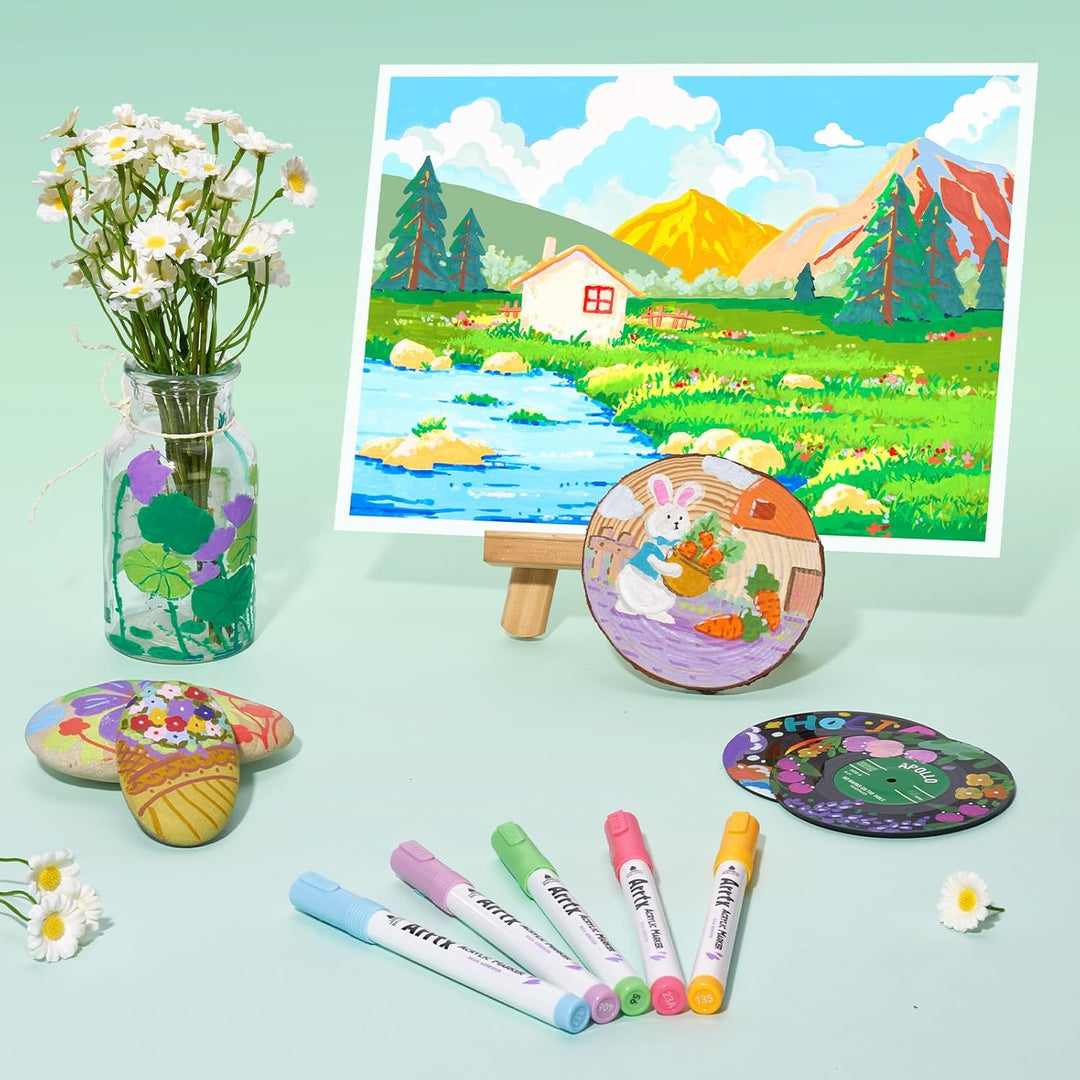 Arrtx Acrylstifte für Steine Wasserfest-90 Farben Pinsel Spitze Naturfarben Acrylmarker für Steinmal