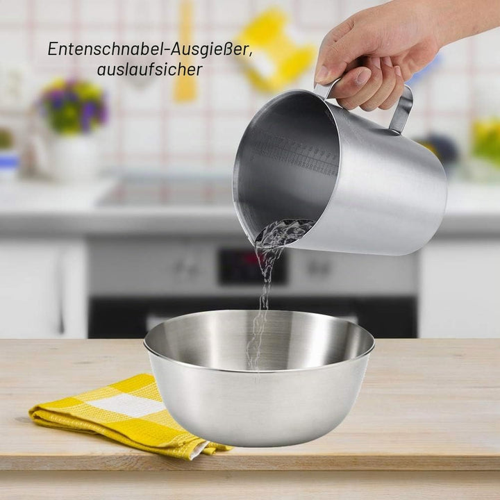 Edelstahl Messbecher, 2000ml Messkanne aus Edelstahl mit Griff, Milchkanne Edelstahl mit Skalen