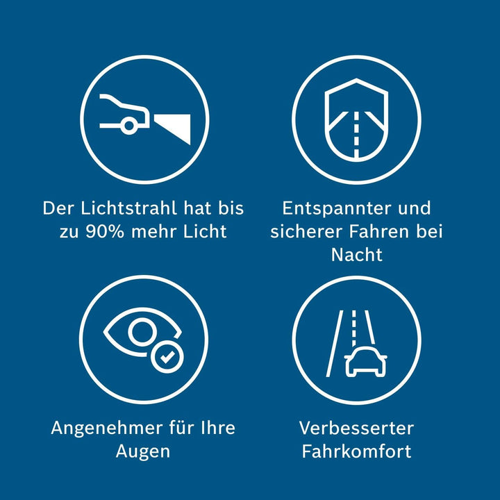 Bosch H4 Plus 90 Halogen-Glühlampe für Auto-Scheinwerfer, 12 V 60/55 W, 90% mehr Licht - Lampensocke