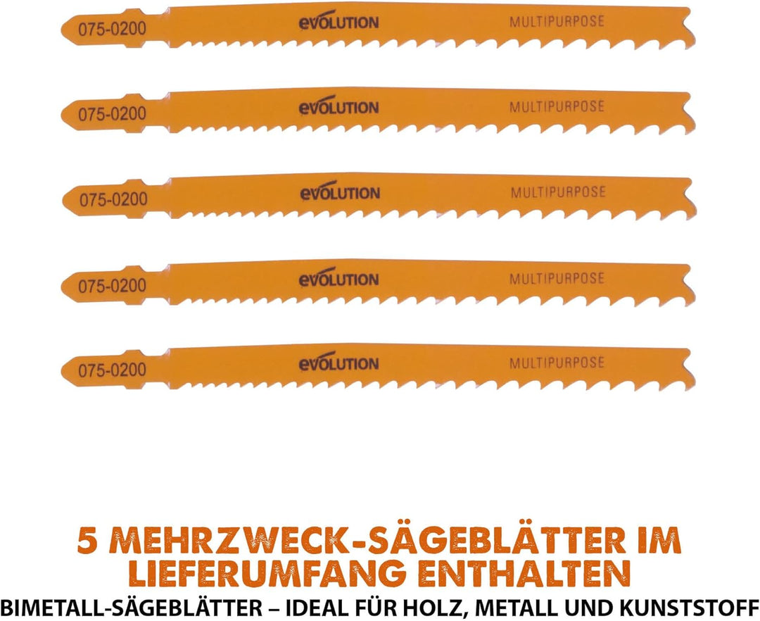 Evolution Power Tools R90JGS-Li Akku-Stichsäge – 5 Mehrzweck-Sägeblätter im Lieferumfang enthalten K
