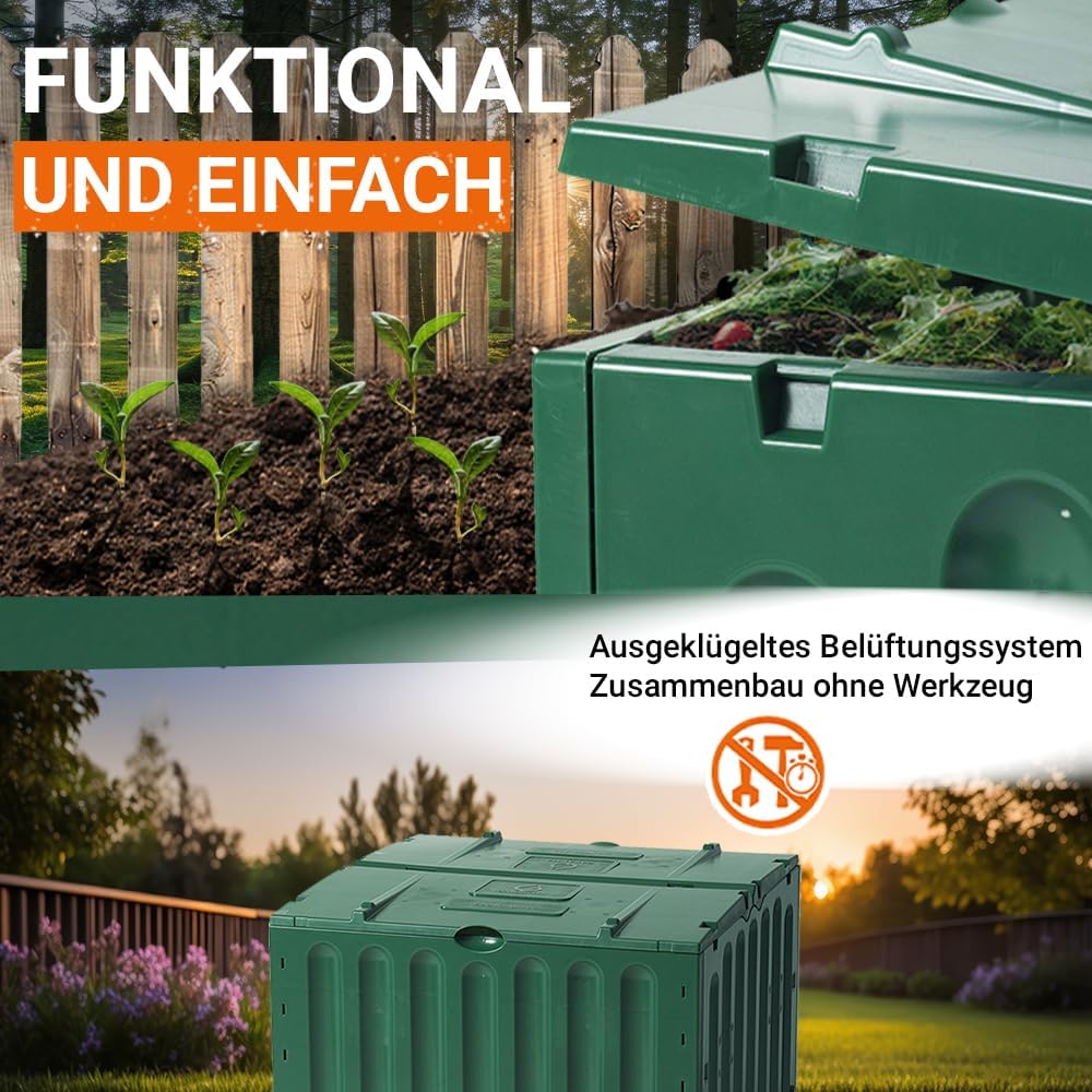 Garantia Geschlossener Schnell-Komposter 400 Liter: ECO-King, grün, aus 100% recyceltem PP, jetzt gü