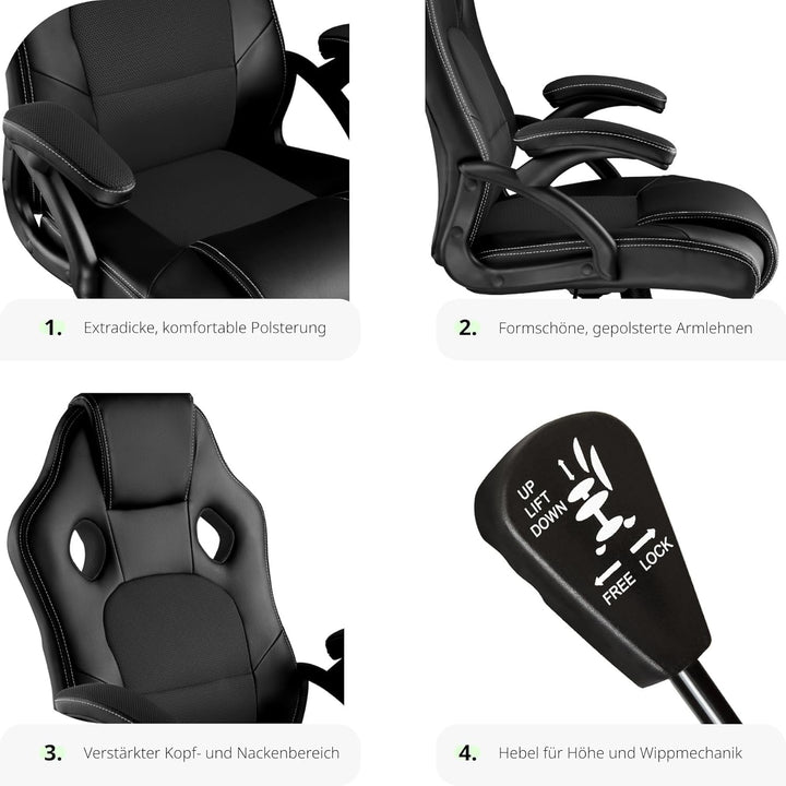 TecTake Sportsitz Chefsessel Stuhl ergonomischer Gaming Bürostuhl Racing Schalensitz - Diverse Farbe