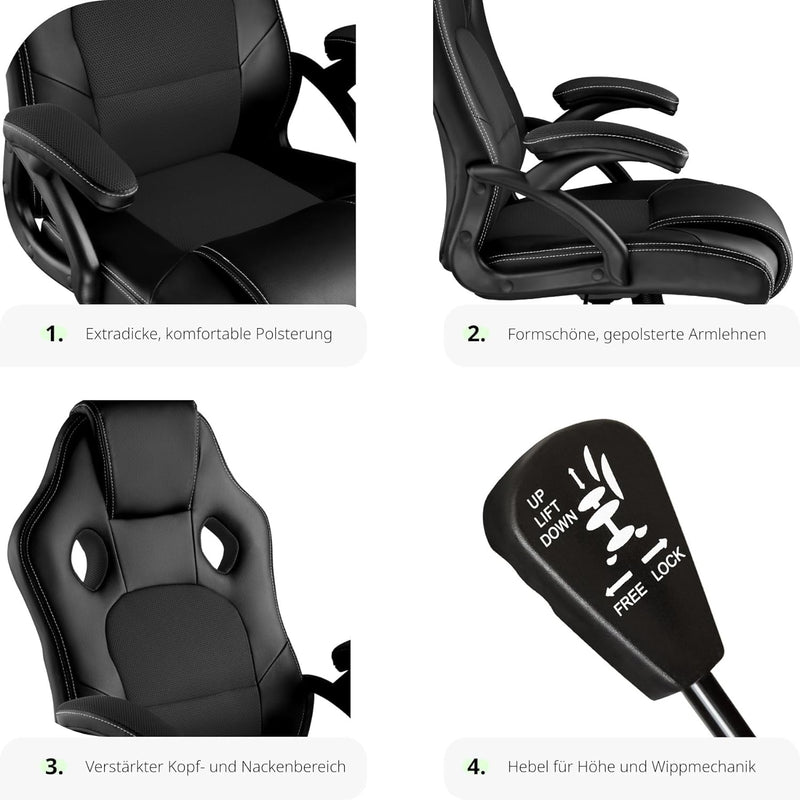 TecTake Sportsitz Chefsessel Stuhl ergonomischer Gaming Bürostuhl Racing Schalensitz - Diverse Farbe