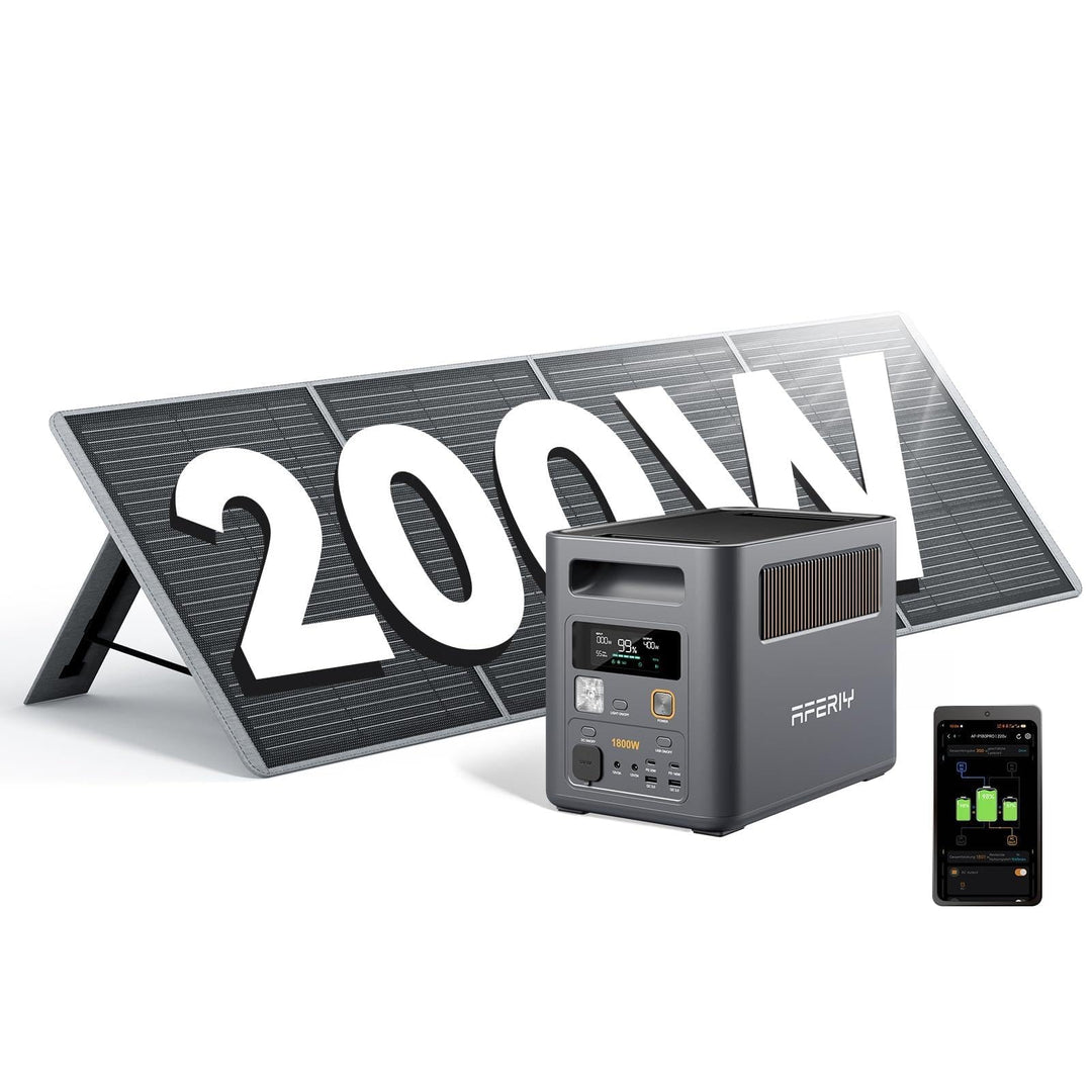 AFERIY 1800W Tragbare Powerstation 1024Wh mit 200W Solarpanel, Erweiterbar Auf 5120Wh LiFePO4 Solarg