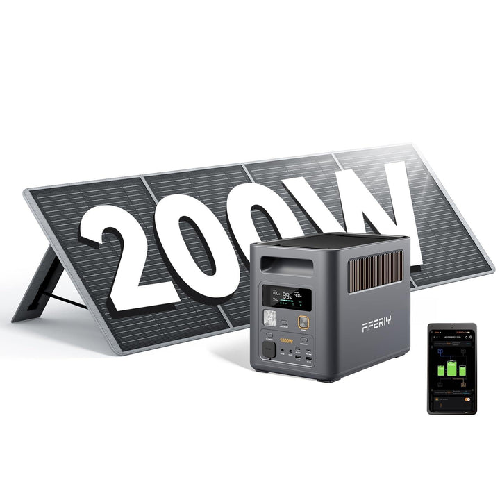 AFERIY 1800W Tragbare Powerstation 1024Wh mit 200W Solarpanel, Erweiterbar Auf 5120Wh LiFePO4 Solarg
