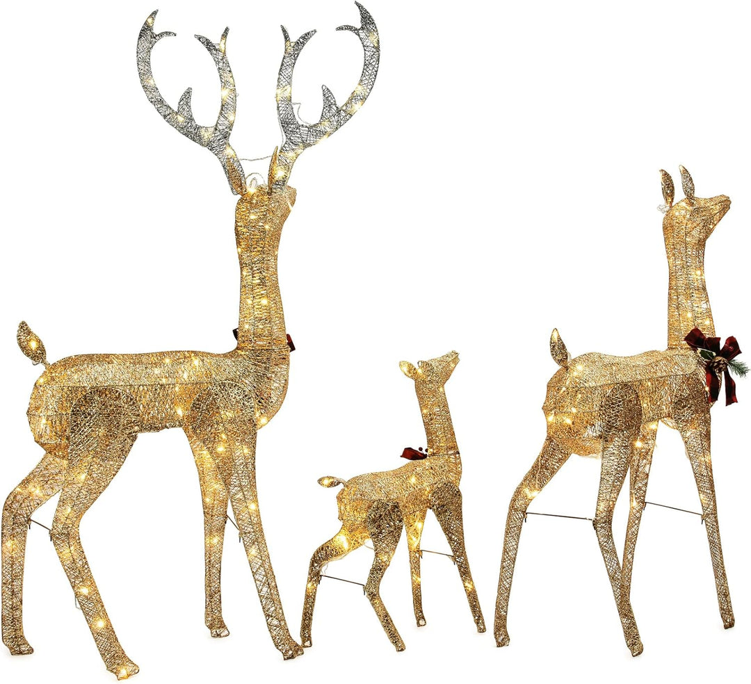 DMS Rentier Familie Weihnachtsfigur mit 187 LEDs Weihnachtsbeleuchtung für aussen und innen Weihnach
