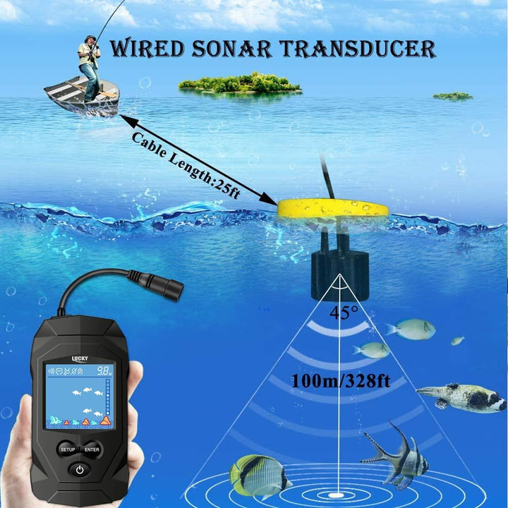 LUCKY Tragbares Marinegerät Fisch Finder Geber Angel Kajak Tiefenmesser Anzeige Sensor Sonar Fischfi