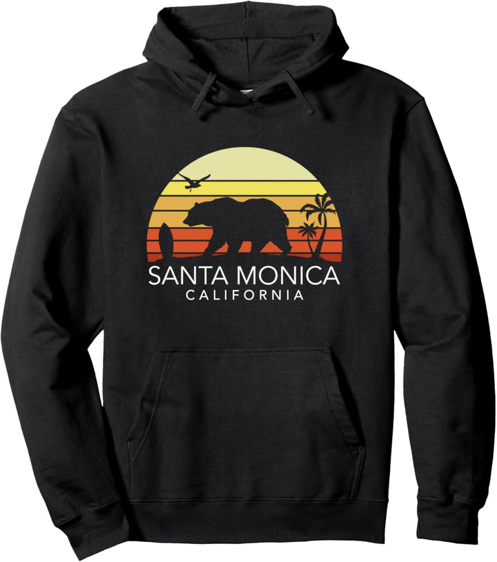 Retro Santa Monica California Beach Bear Pullover Hoodie