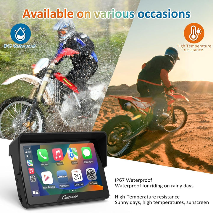 Carpuride W502 Motorrad GPS Drahtlose Tragbare Apple Carplay&Android Auto, 5 Zoll IPS wasserdichte T